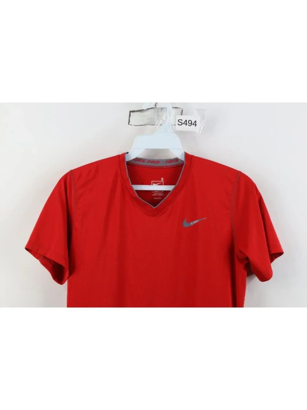 Nike Pro Combat Womens Small Compression Fitted Training Gym V-Neck T-Shirt Red